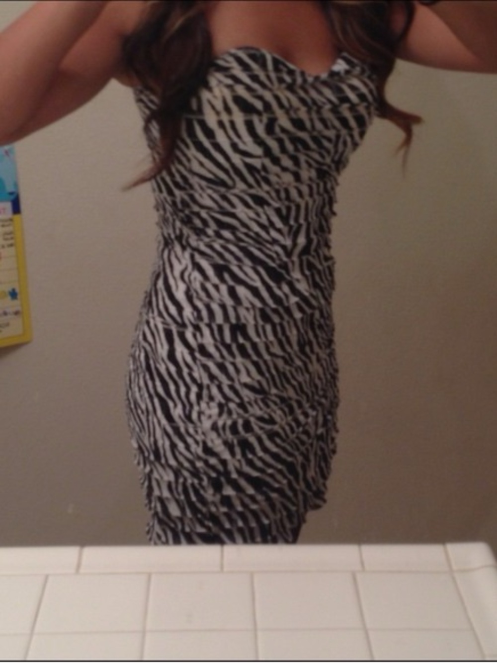 Strapless Zebra Print Ruched Bodycon Dress - Black & White